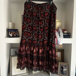 Ulla Johnson Black Maxi Skirt with Red Floral Print
